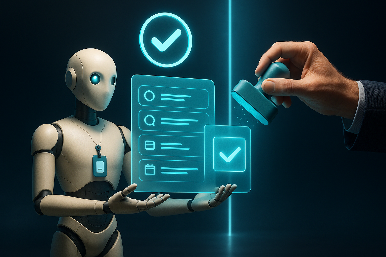 Where the human stays in charge — the approval system — illustration from MANAV blog post What Is an AI Employee? (And How to Hire Your First One in 2026)